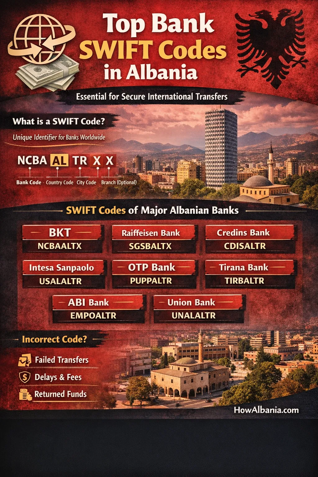 Swift Codes Of Major Banks In Albania Infographic